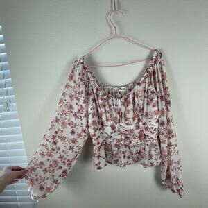 Alkemy floral ruched smocked balloon sleeve top